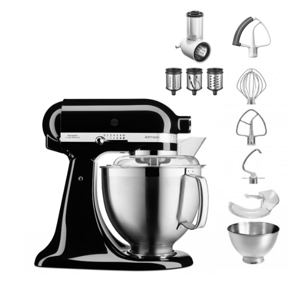 KitchenAid 4,8 L 5KSM185 Artisan Küchenmaschine Beginnerset Artisan Gemüseschneider+Flexirührer