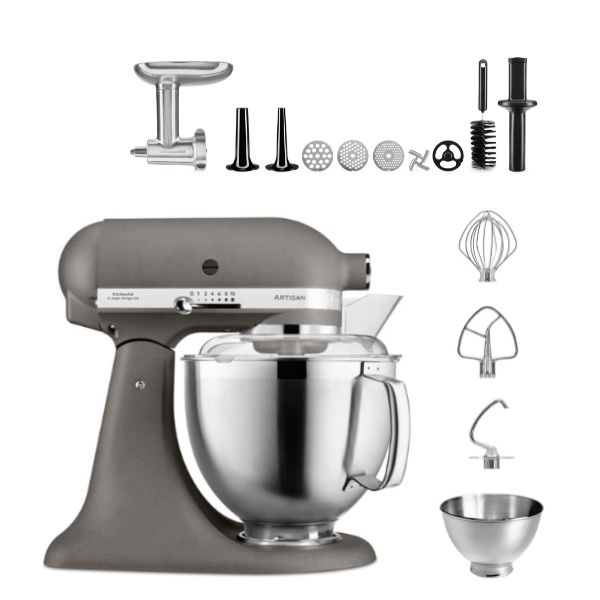 KitchenAid 4,8 L 5KSM185 Artisan Küchenmaschine Meatlover Metallfleischwolf 5KSMMGA Gr. 8