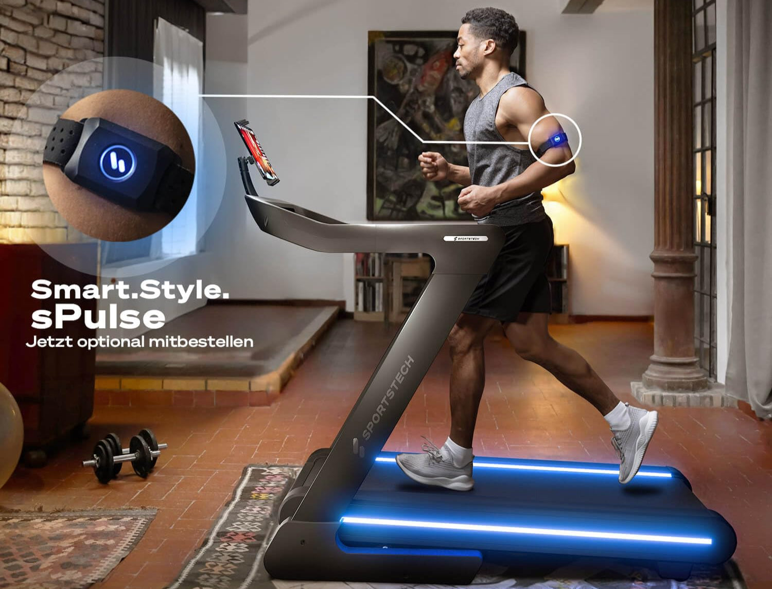 Sportstech sTread Pro/Lite Laufband klappbar für Zuhause – bis 20 km/h, 15–17 % Steigung, 150 kg max., LEDs, APP-kompatibel, leiser 7 PS Motor, große Lauffläche – Deutsche Qualitätsmarke