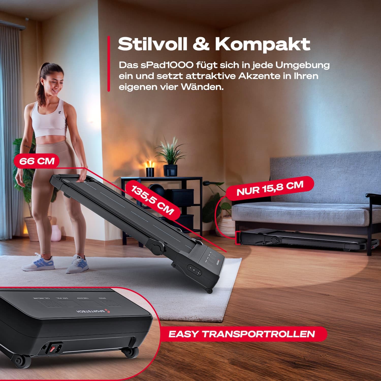 Sportstech Walking Pad, Laufband für Zuhause und Schreibtisch, automatische Steigung bis 19%, LED-Display, Home Office, kompakt, leise, App, Fitnessgerät für Zuhause, Treadmill sPad1000