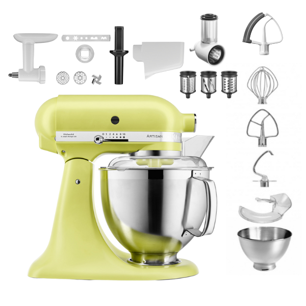 KitchenAid 4,8 L 5KSM185 Artisan Küchenmaschine Profiset Fleischwolf+Spritzgebäck+Gemüseschneider+Pürie