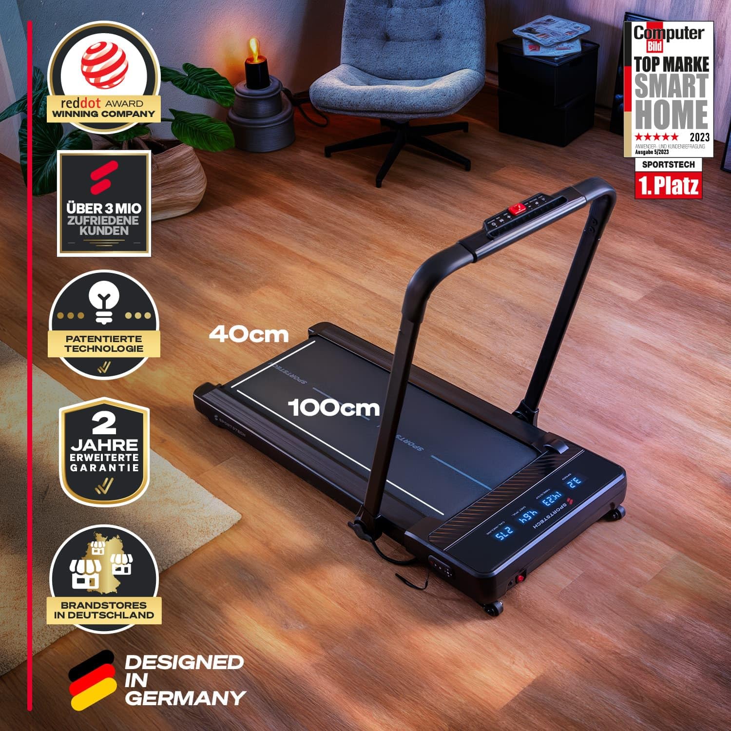Sportstech Walking Pad, Laufband für Zuhause und Schreibtisch, automatische Steigung bis 19%, LED-Display, Home Office, kompakt, leise, App, Fitnessgerät für Zuhause, Treadmill sPad1000
