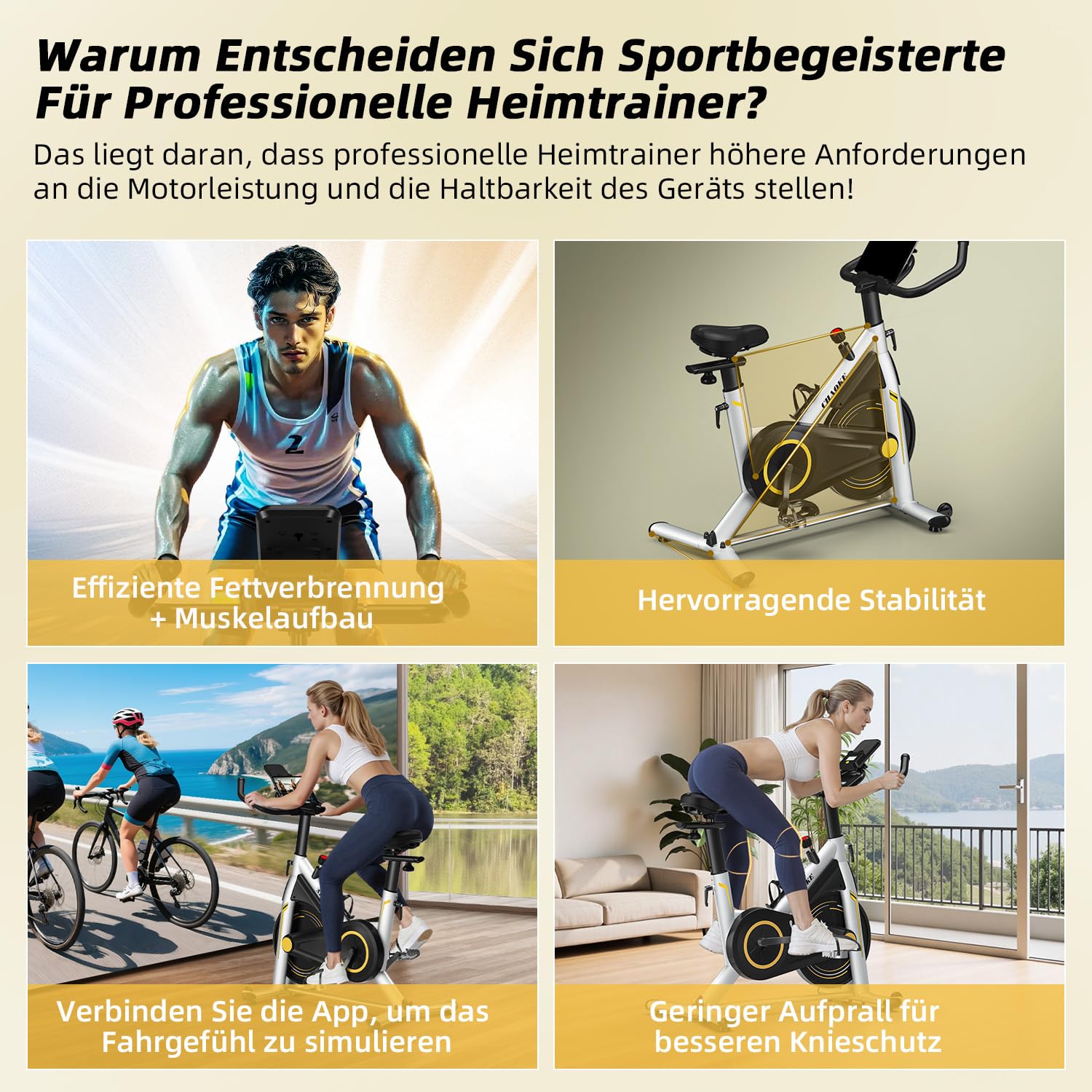 Heimtrainer Fahrrad mit App, CHAOKE Profi Ultra-Leiser Indoor-Hometrainer mit Magnetwiderstand, Ergometer Heimtrainer mit V-Stabil-Basis, Superweichem und Atmungsaktivem Sitz, Bis 160KG