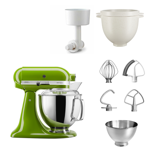 KitchenAid 4,8 L 5KSM175 Artisan Küchenmaschine Breadlover mit Messerschmidt Getreidemühlenvorsatz + Brotbackschüssel