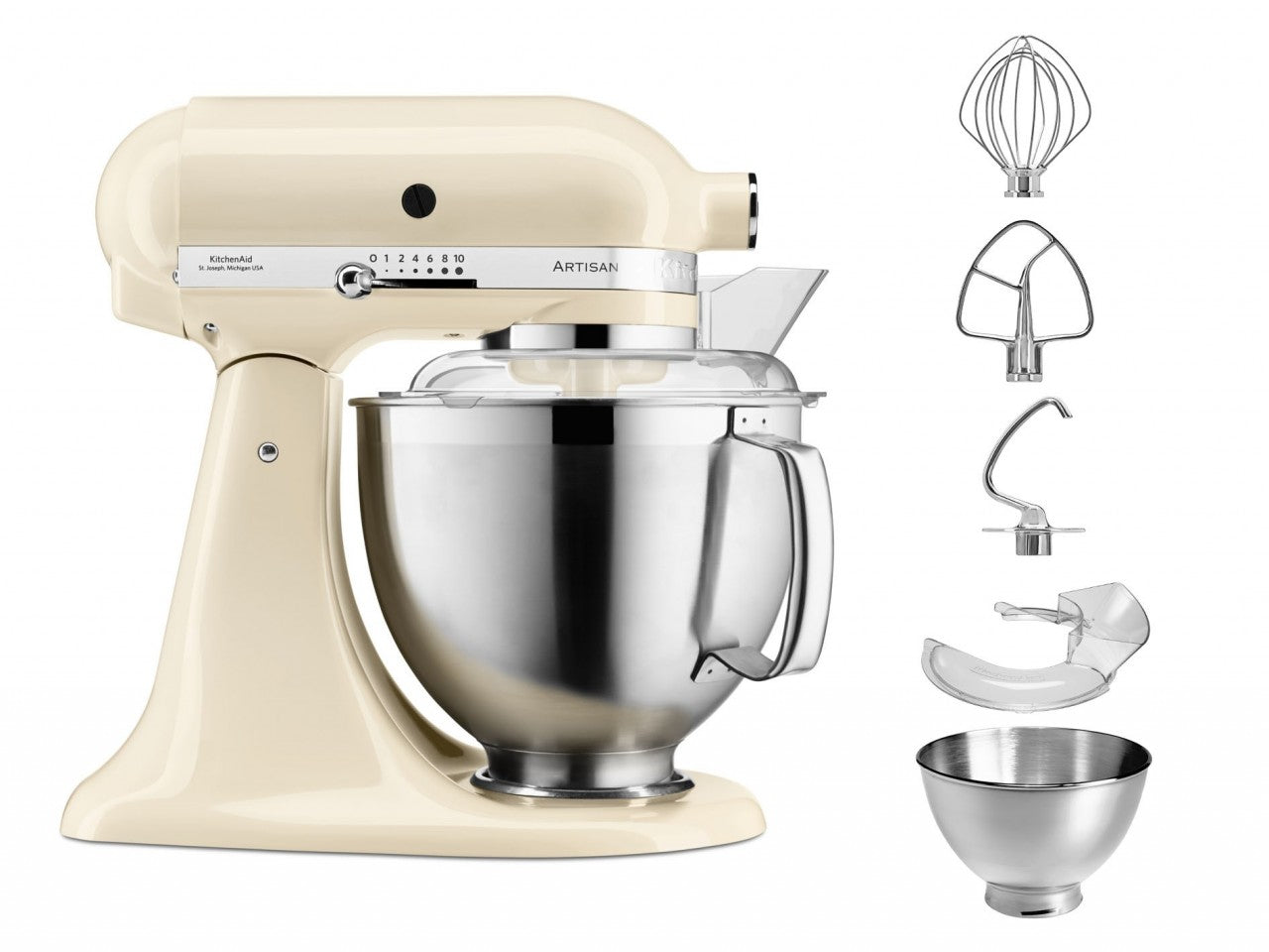KitchenAid 4,8 L 5KSM185 Artisan Küchenmaschine Profiset Fleischwolf+Spritzgebäck+Gemüseschneider+Pürie