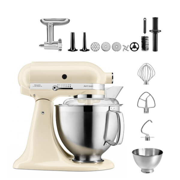 KitchenAid 4,8 L 5KSM185 Artisan Küchenmaschine Meatlover Metallfleischwolf 5KSMMGA Gr. 8