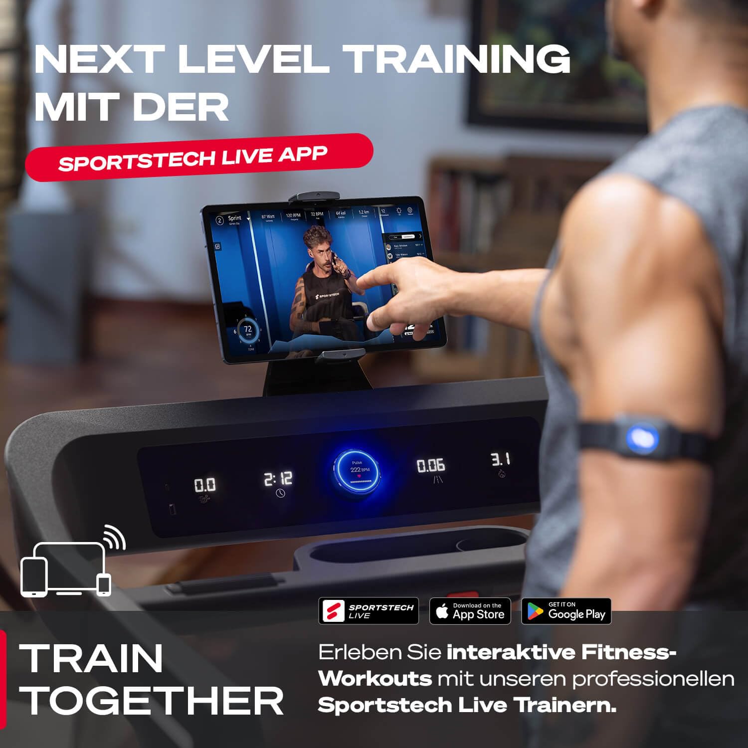 Sportstech sTread Pro/Lite Laufband klappbar für Zuhause – bis 20 km/h, 15–17 % Steigung, 150 kg max., LEDs, APP-kompatibel, leiser 7 PS Motor, große Lauffläche – Deutsche Qualitätsmarke