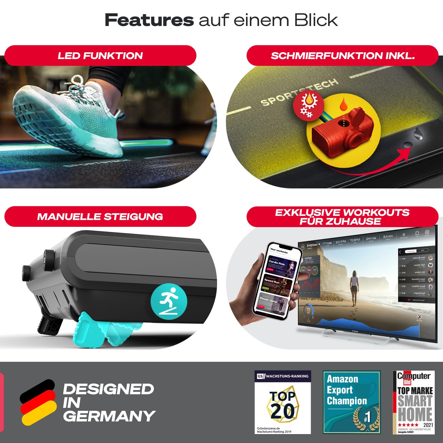 Sportstech sWalk Plus - 2in1 LED Laufband und Walking Pad - Deutsche Qualitätsmarke - Laufband für Zuhause und Schreibtisch bis 14 km/h, klappbar - Bluetooth APP - 3,5 PS Fitness Treadmill bis 120kg