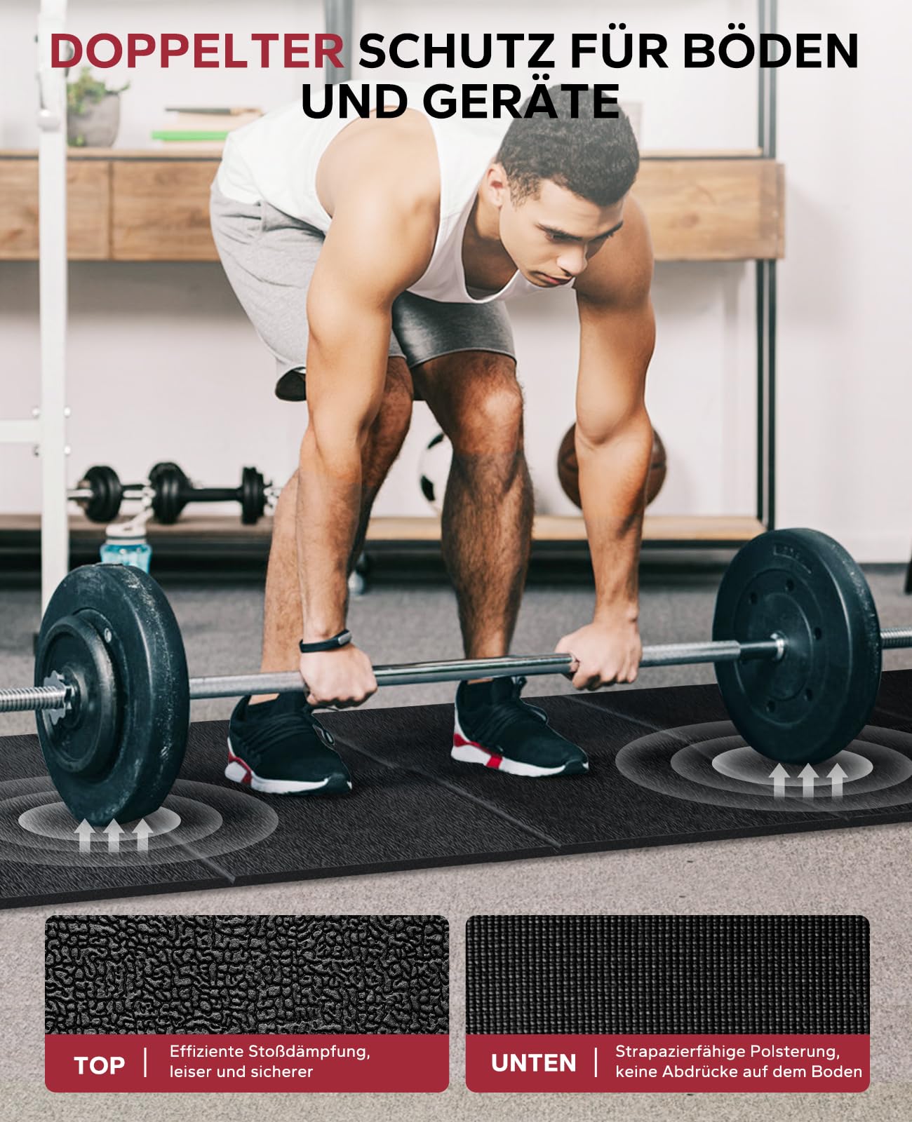 HAPBEAR Faltbare Bodenschutzmatte Für Sportgeräte Fitnessgeräte- 173cmx61cmx5 mm, Hohe Dichte PVC, Schalldämmend Fitnessmatte für Laufbänd, Ellipsentrainer, Heimtrainer, rollentrainer HBEM10