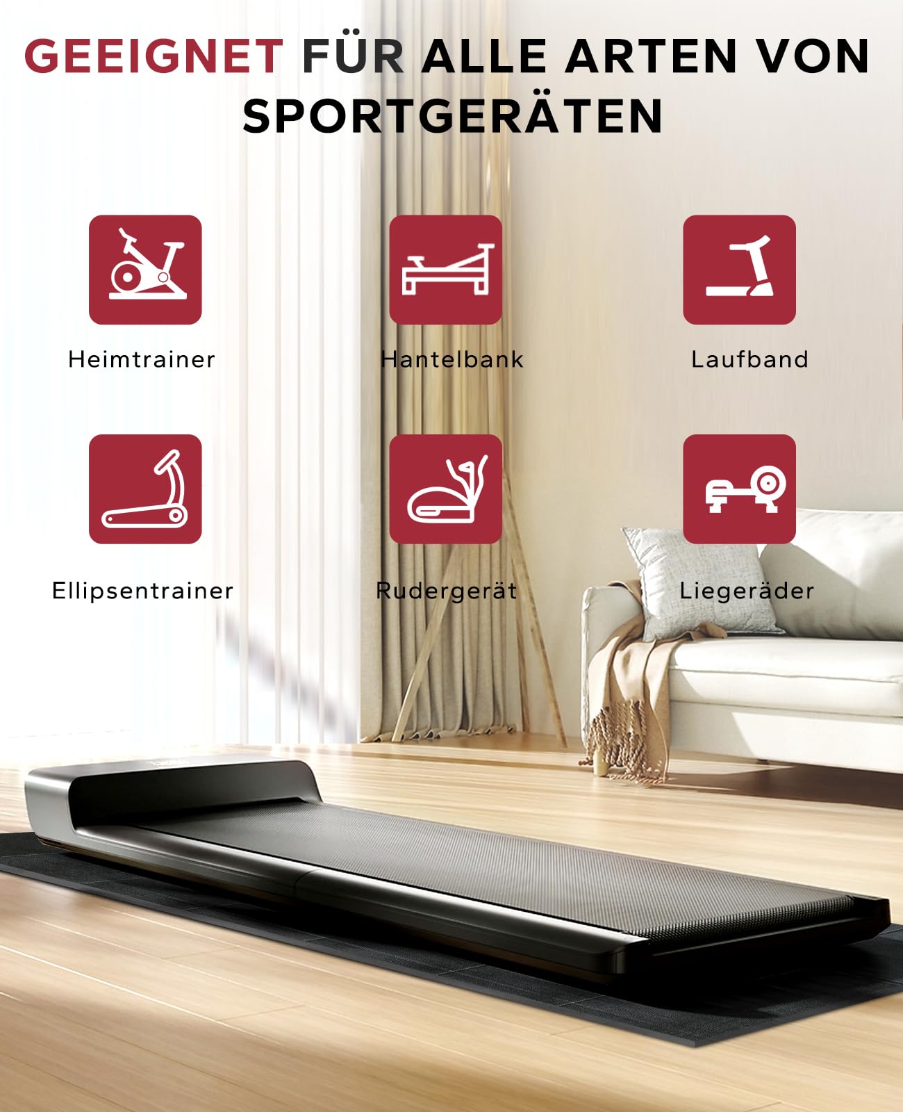 HAPBEAR Faltbare Bodenschutzmatte Für Sportgeräte Fitnessgeräte- 173cmx61cmx5 mm, Hohe Dichte PVC, Schalldämmend Fitnessmatte für Laufbänd, Ellipsentrainer, Heimtrainer, rollentrainer HBEM10