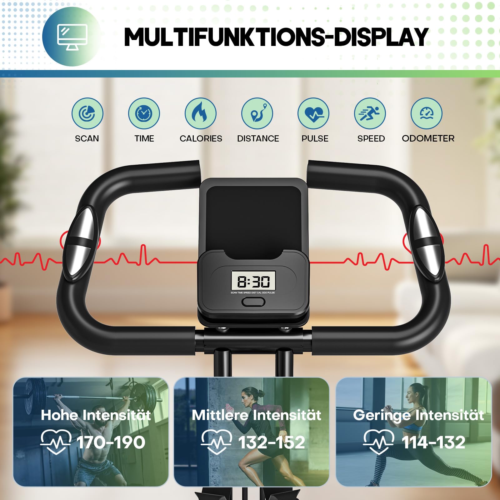 Heimtrainer Fahrrad, SLUNSE 2025 Neu Hometrainer Fahrrad mit stabilem Doppeldreieckrahmen, Klappbar Ergometer Heimtrainer mit 10dB extra Leise, Indoor Bike für Kardio-Training zu Hause, Bis 160KG