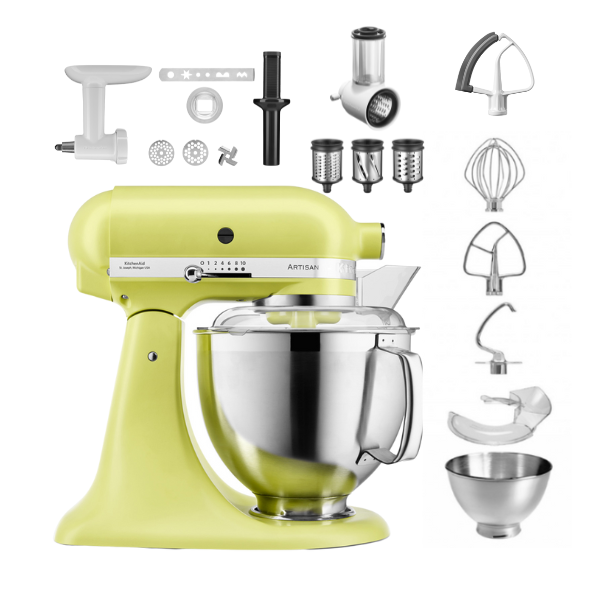 KitchenAid 4,8 L 5KSM185 Artisan Küchenmaschine Allrounderset Fleischwolf+Spritzgebäck+Gemüseschneider