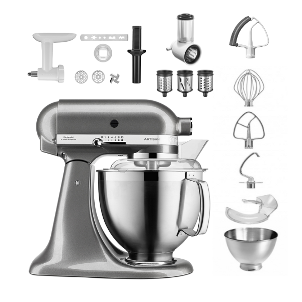 KitchenAid 4,8 L 5KSM185 Artisan Küchenmaschine Allrounderset Fleischwolf+Spritzgebäck+Gemüseschneider