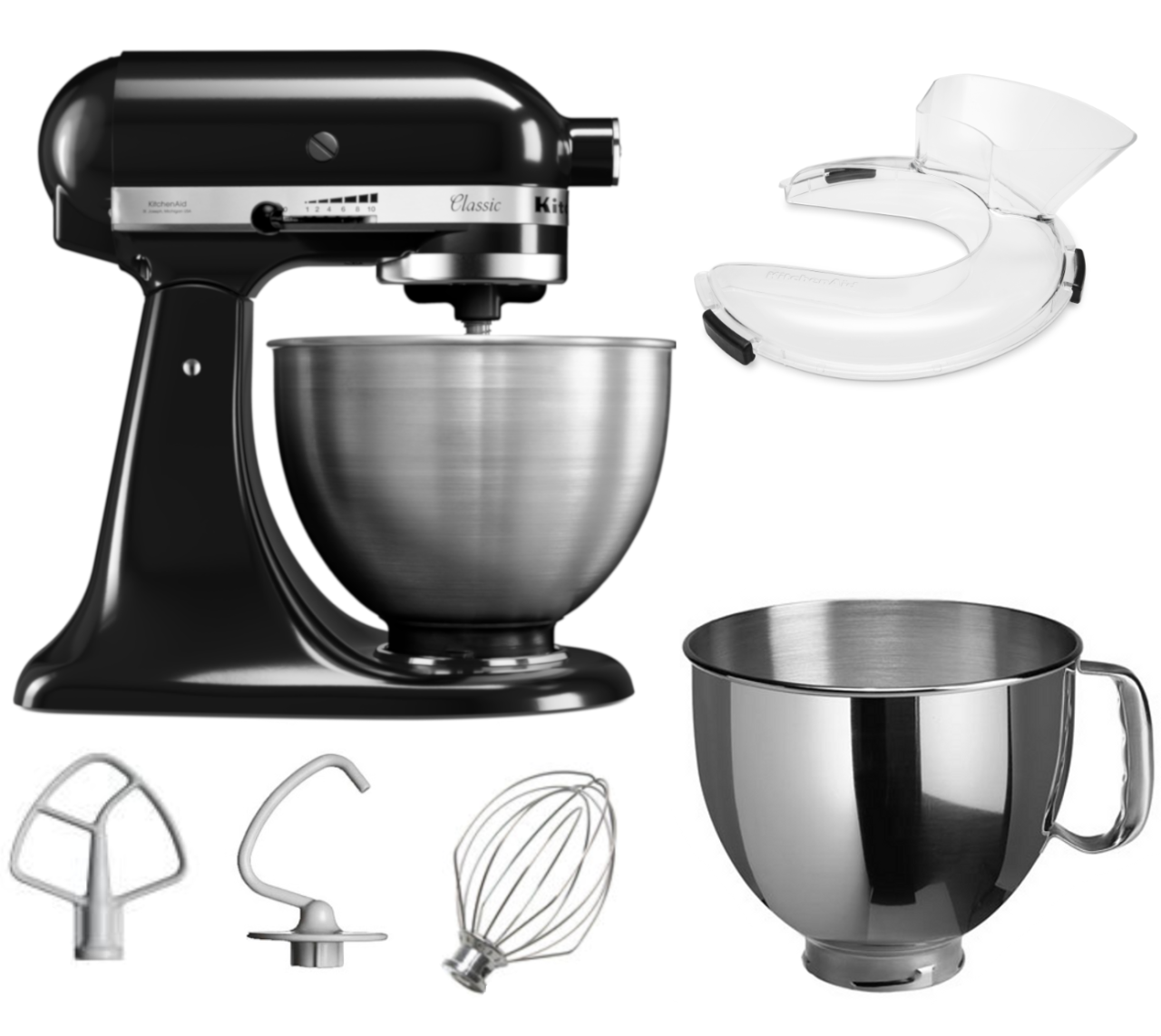 KitchenAid 4,3 L 5K45SS Classic Küchenmaschine Set 2 + Schüssel 4,8 L + Spritzschutz