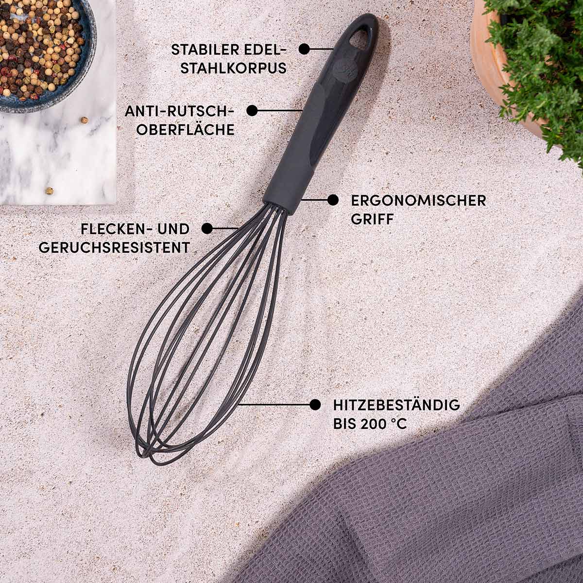 Schneebesen mit robustem Edelstahlkern